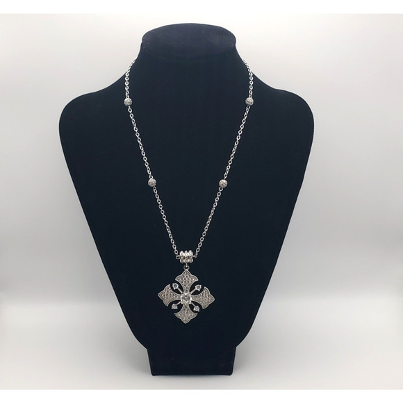 ESPO SIG SNAP Solid Sterling CZ Station Cable Chain 16" with CZ Snap Cross - Picture 1 of 9